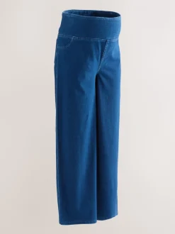 Donkerblauw - Denim zwangerschapsleggings met wijde pijpen