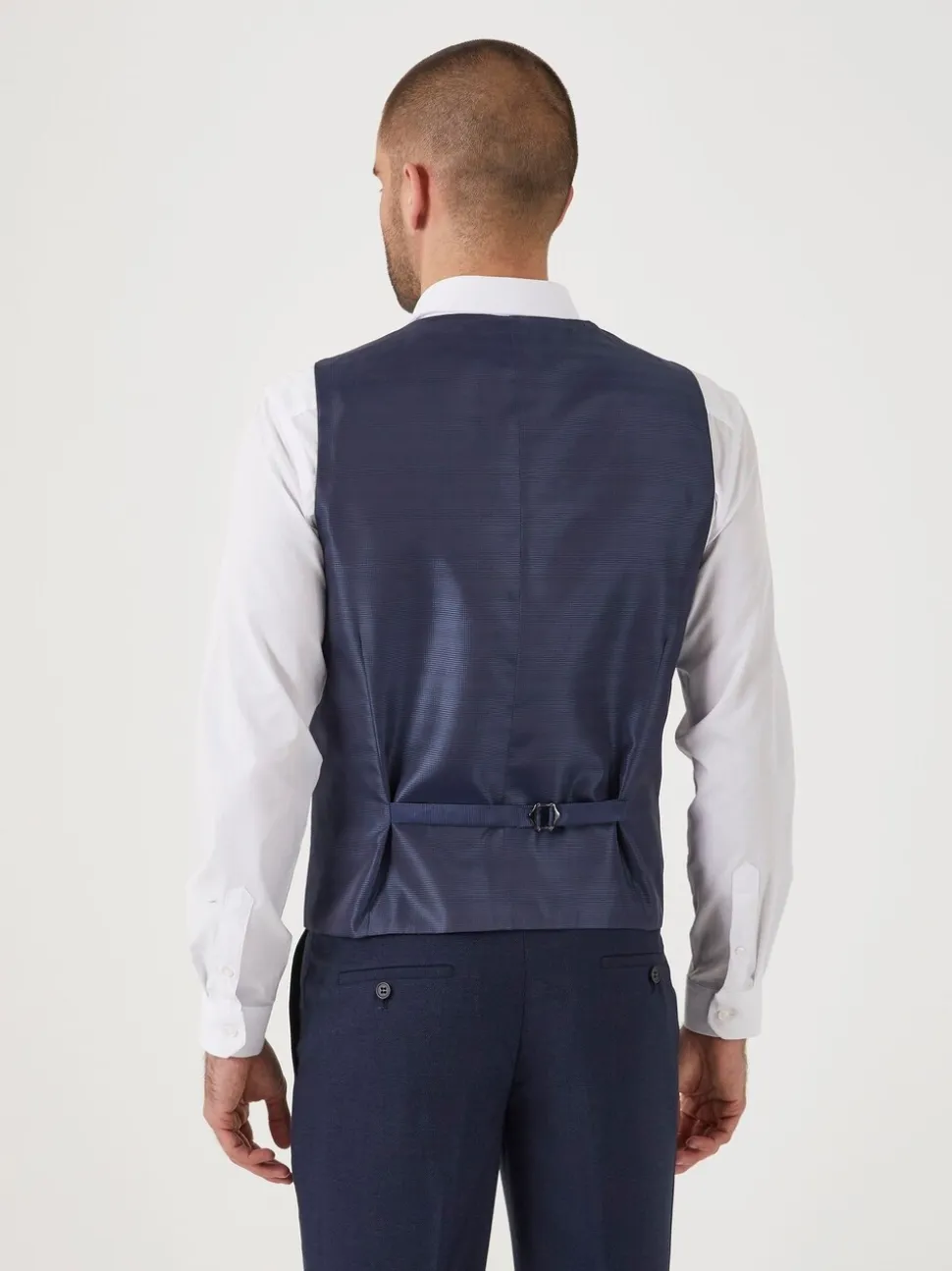 Donkerblauw - Dubbele knoop - Skopes Harcourt gilet maatpak met enkel rij knopen