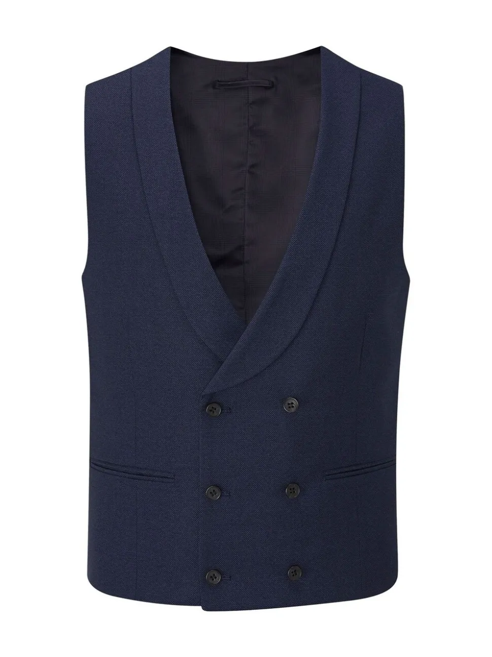 Donkerblauw - Dubbele knoop - Skopes Harcourt gilet maatpak met enkel rij knopen