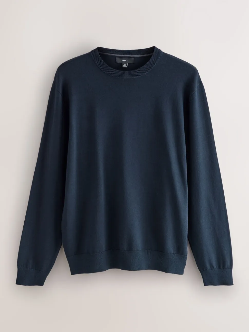 Donkerblauw - Effen - Regular Fit Cotton Rich Crew Neck Jumper