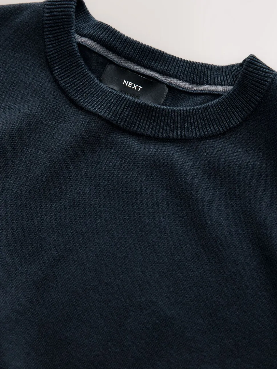 Donkerblauw - Effen - Regular Fit Cotton Rich Crew Neck Jumper