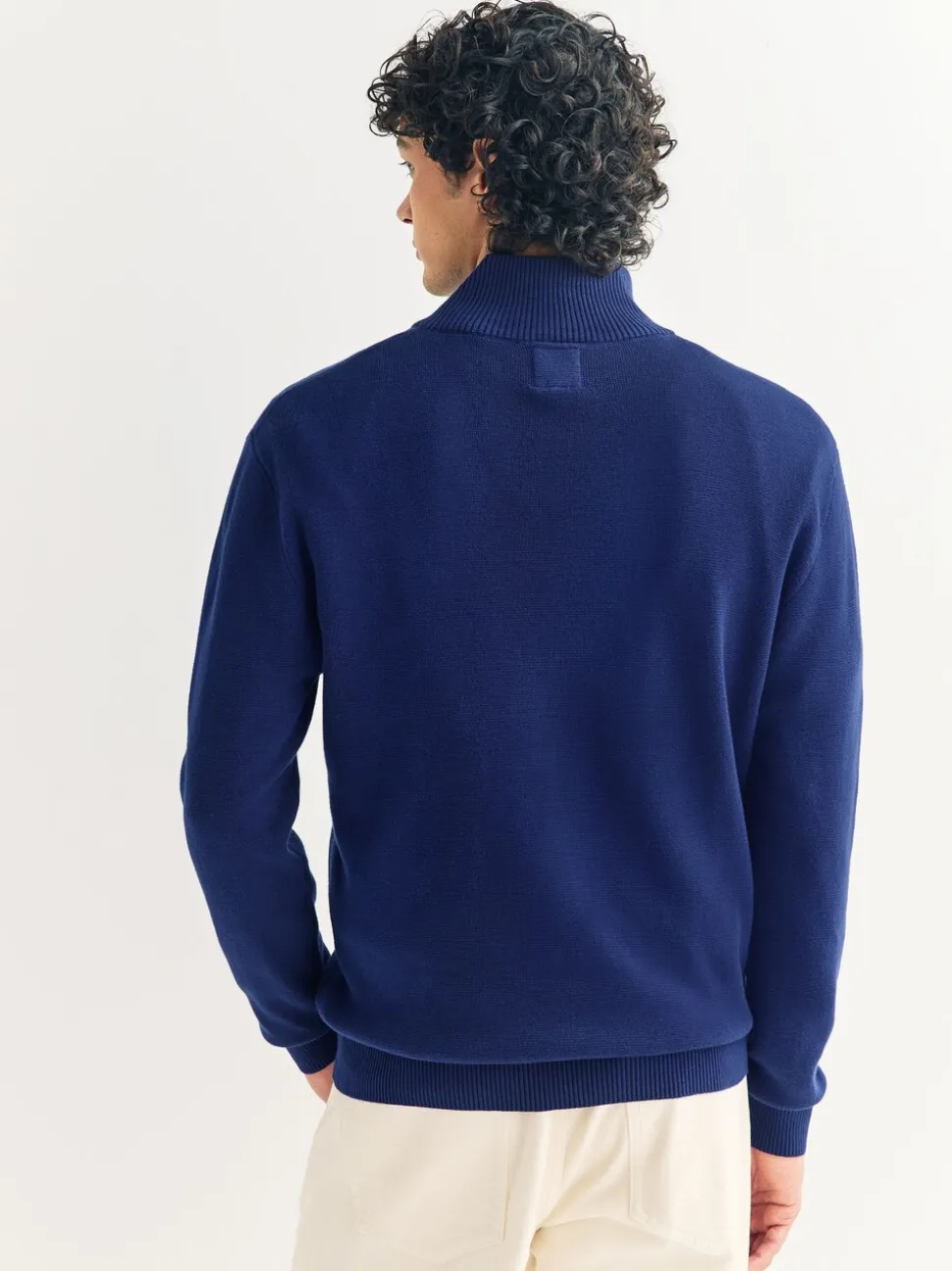 Donkerblauw - Effen - Regular fit 100% katoenen premium trui met korte rits