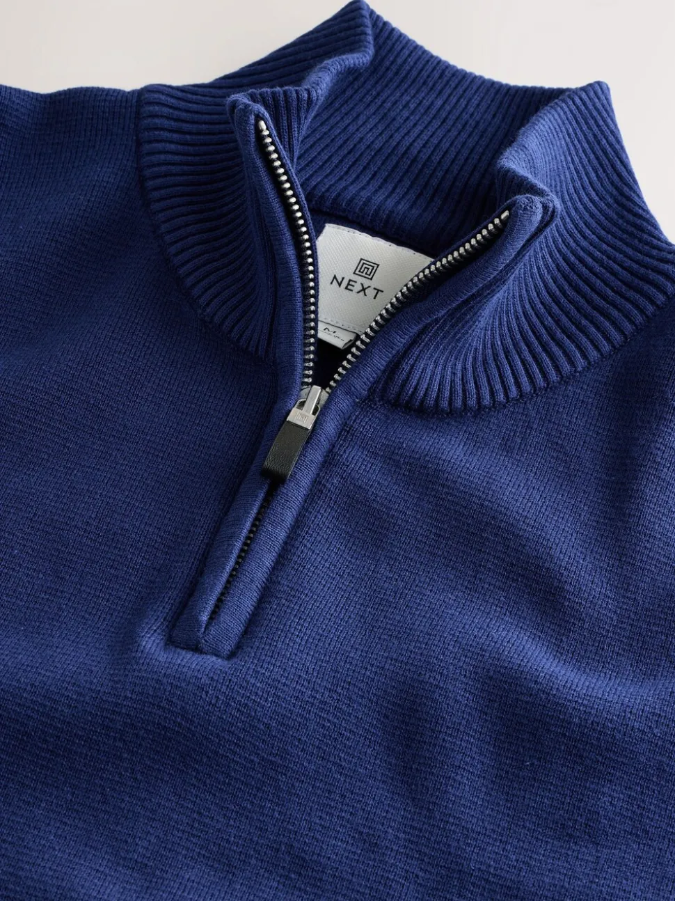 Donkerblauw - Effen - Regular fit 100% katoenen premium trui met korte rits