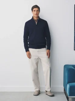 Donkerblauw - Effen - Regular fit 100% katoenen premium trui met korte rits