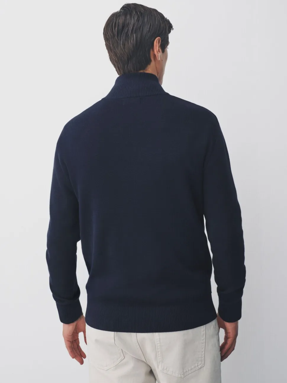 Donkerblauw - Effen - Regular fit 100% katoenen premium trui met korte rits