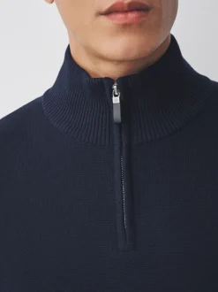 Donkerblauw - Effen - Regular fit 100% katoenen premium trui met korte rits
