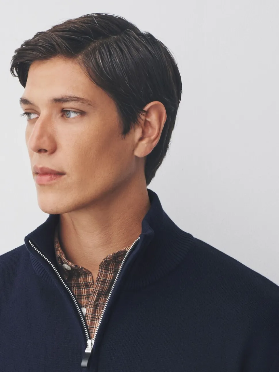 Donkerblauw - Effen - Regular fit 100% katoenen premium trui met korte rits