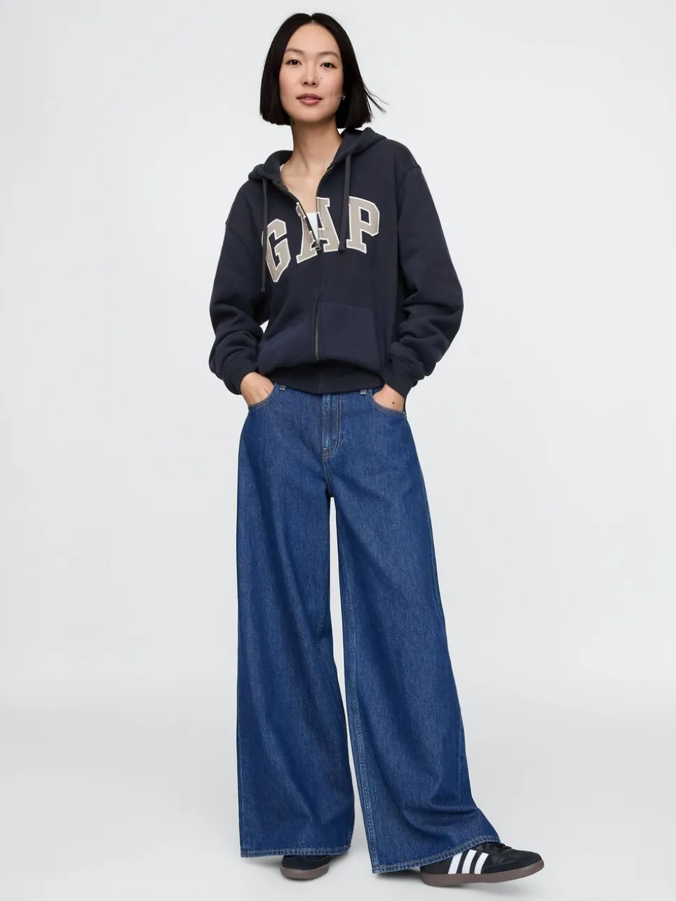 Donkerblauw - Gap VintageSoft Arch Logo Full Zip Hoodie