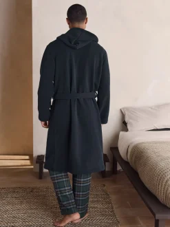 Donkerblauw - Geribbelde kamerjas met textuur