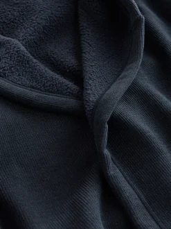 Donkerblauw - Geribbelde kamerjas met textuur