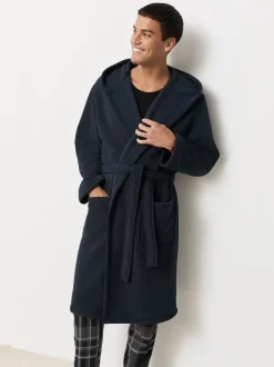 Donkerblauw - Geribbelde kamerjas met textuur