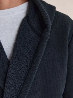 Donkerblauw - Geribbelde kamerjas met textuur