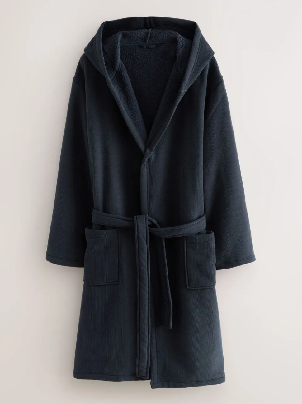 Donkerblauw - Geribbelde kamerjas met textuur