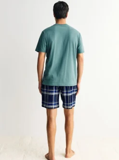 Donkerblauw - Geruite pyjama met korte mouwen
