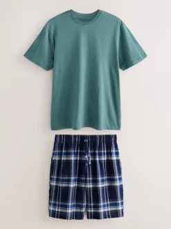 Donkerblauw - Geruite pyjama met korte mouwen