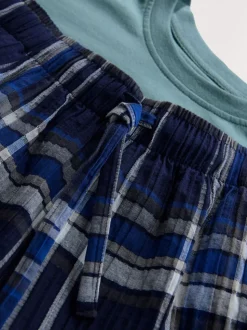 Donkerblauw - Geruite pyjama met korte mouwen