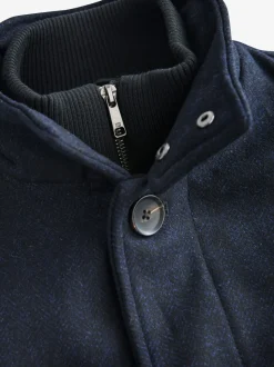 Donkerblauw - Gewatteerde jas van wolmix met visgraatmotief en geïntegreerd gilet