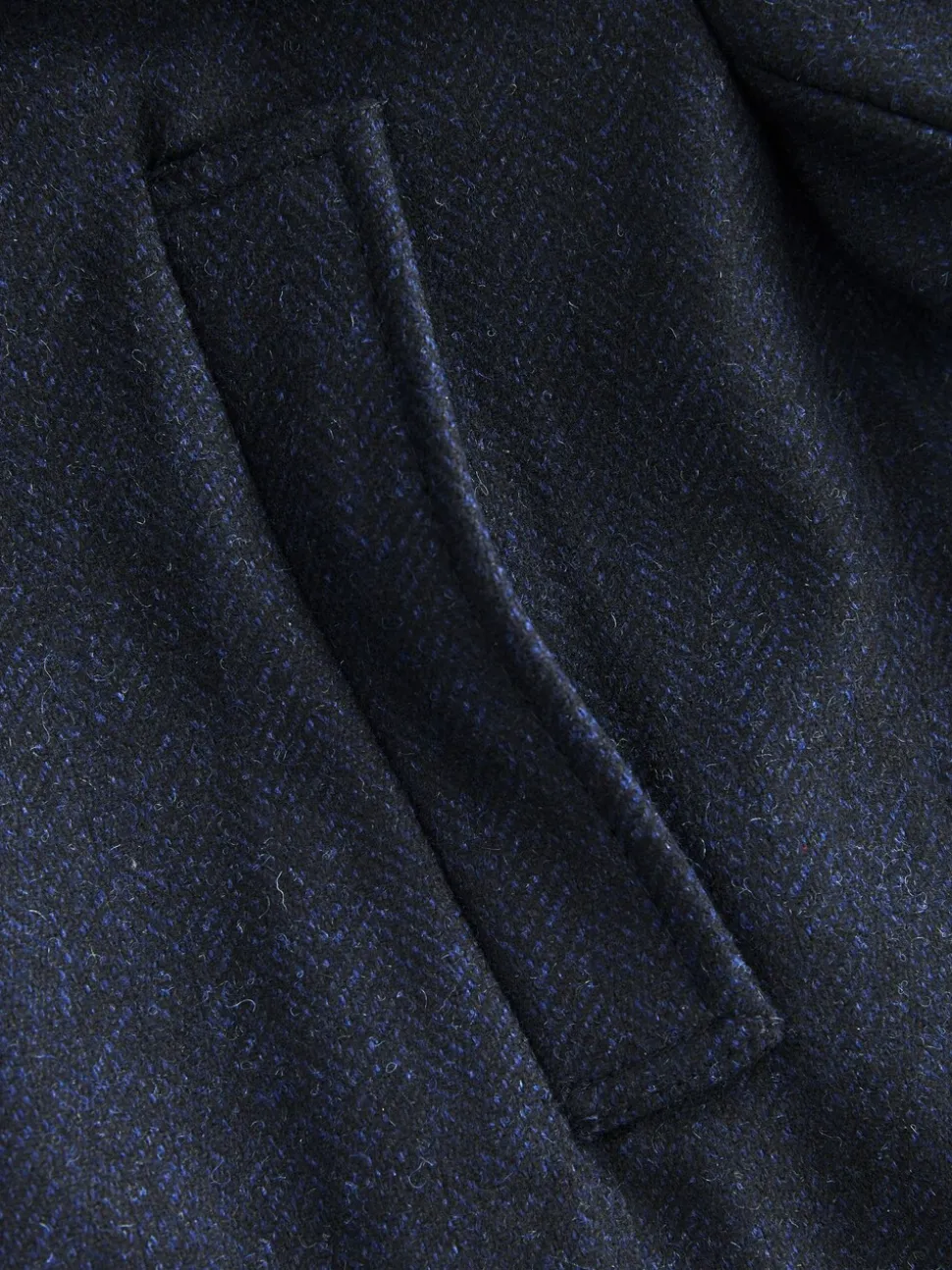 Donkerblauw - Gewatteerde jas van wolmix met visgraatmotief en geïntegreerd gilet