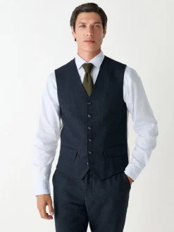 Donkerblauw - Herringbone Wool Blend Suit Waistcoast