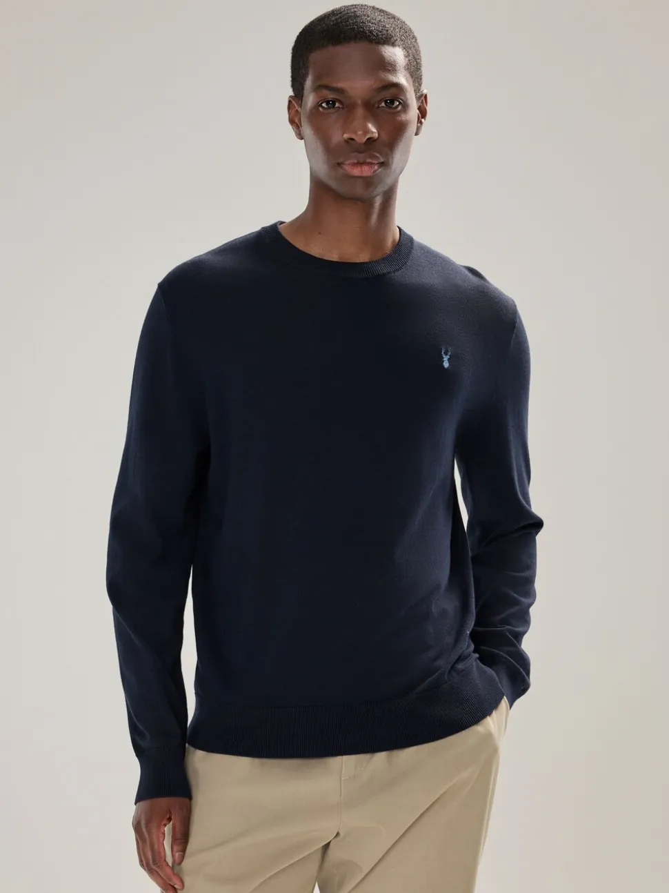 Donkerblauw - Hertlogo - Regular Fit Cotton Rich Crew Neck Jumper
