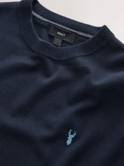 Donkerblauw - Hertlogo - Regular Fit Cotton Rich Crew Neck Jumper