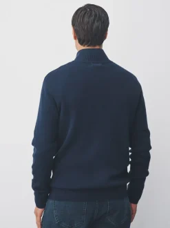 Donkerblauw - Hertlogo - Regular fit 100% katoenen premium trui met korte rits
