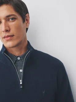 Donkerblauw - Hertlogo - Regular fit 100% katoenen premium trui met korte rits