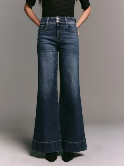 Donkerblauw - High Rise stretchy Jeans met wijde pijpen