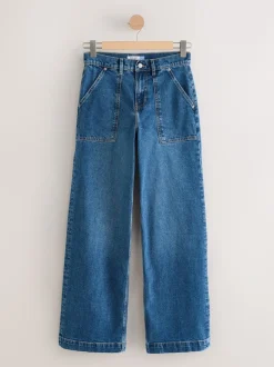 Donkerblauw - High Rise Utility Wijde pijpen Jeans