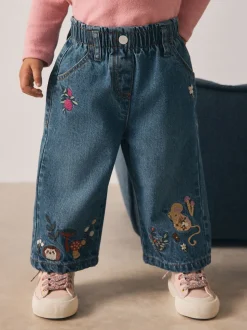Donkerblauw - Jeans met muizenborduursel (3mnd -7jr)