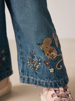 Donkerblauw - Jeans met muizenborduursel (3mnd -7jr)