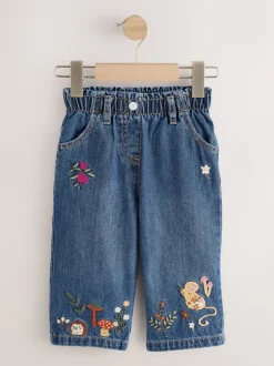 Donkerblauw - Jeans met muizenborduursel (3mnd -7jr)