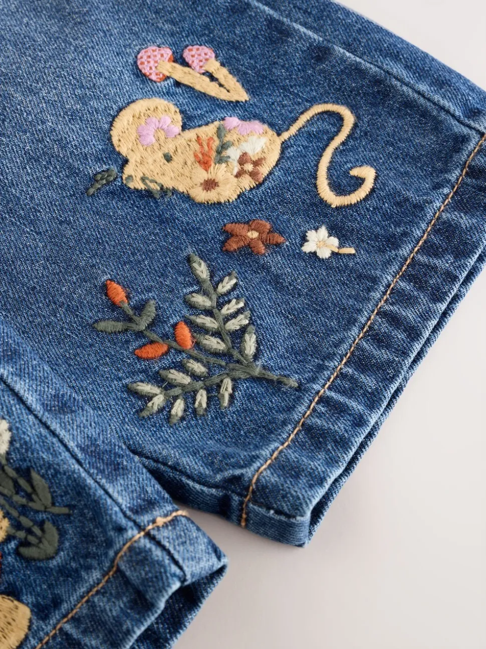 Donkerblauw - Jeans met muizenborduursel (3mnd -7jr)