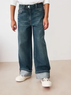 Donkerblauw - Jeans met omgeslagen wijde pijpen (3-16jr)