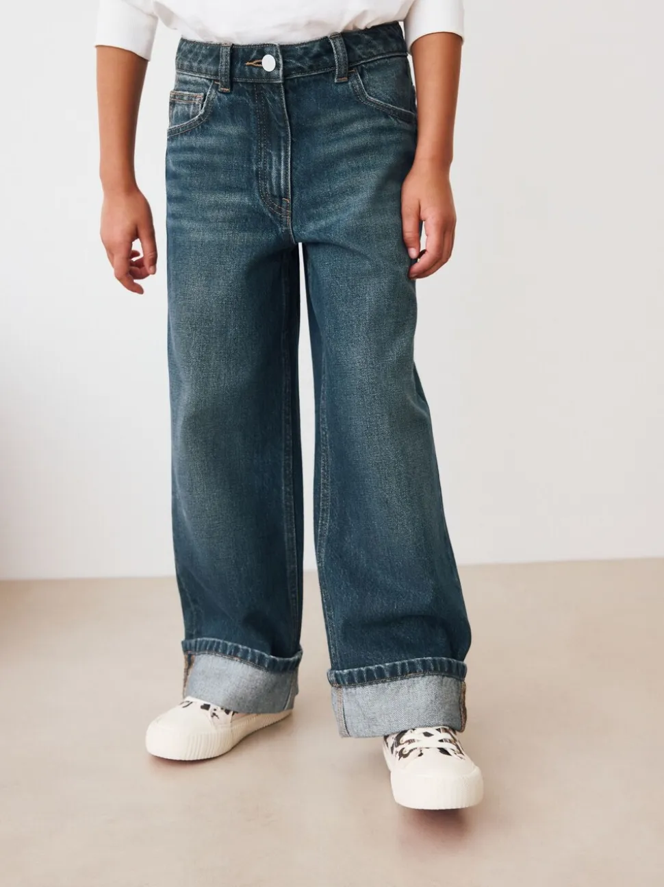 Donkerblauw - Jeans met omgeslagen wijde pijpen (3-16jr)