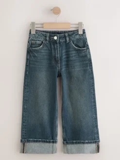 Donkerblauw - Jeans met omgeslagen wijde pijpen (3-16jr)