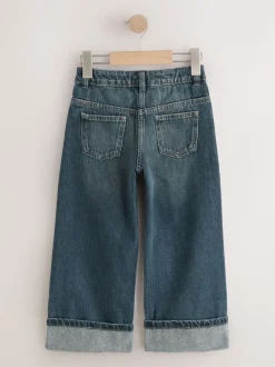 Donkerblauw - Jeans met omgeslagen wijde pijpen (3-16jr)