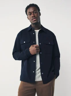 Donkerblauw - Jersey keperstof Overshirt met drukknopen
