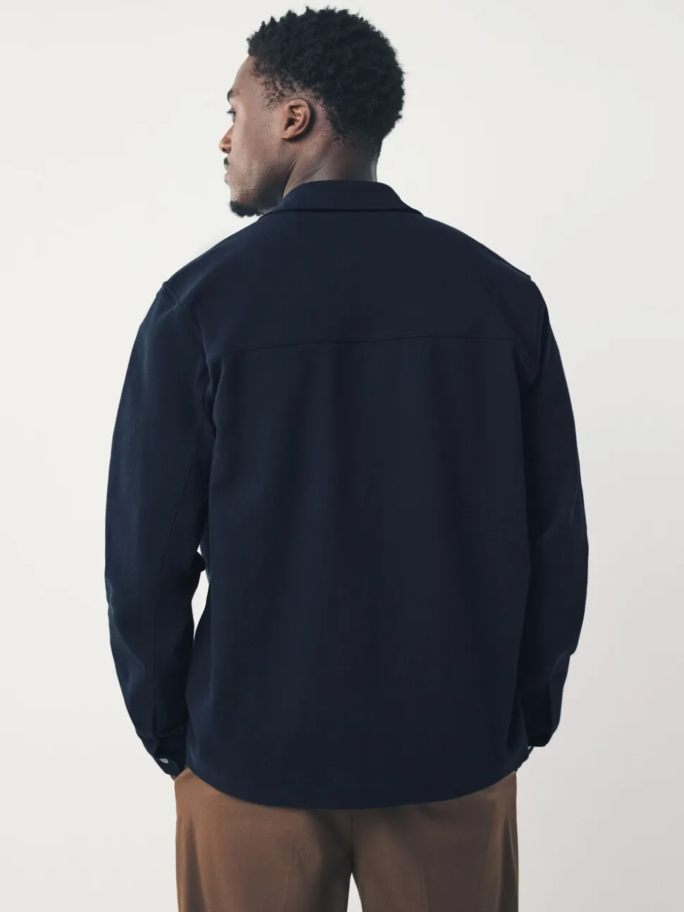 Donkerblauw - Jersey keperstof Overshirt met drukknopen