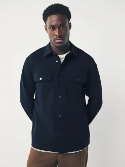 Donkerblauw - Jersey keperstof Overshirt met drukknopen