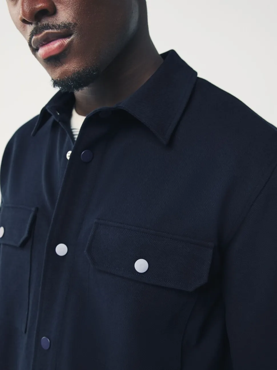 Donkerblauw - Jersey keperstof Overshirt met drukknopen
