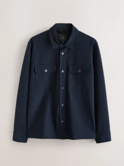 Donkerblauw - Jersey keperstof Overshirt met drukknopen