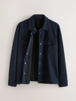 Donkerblauw - Jersey keperstof Overshirt met drukknopen