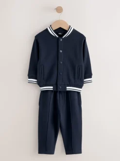 Donkerblauw - Jersey letterman-jack en broek set (3mnd-7jr)