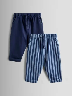 Donkerblauw - JoJo Maman Bébé 2-Pack Stripe & Plain Joggers
