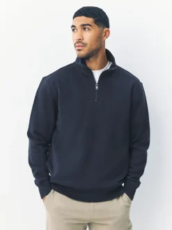 Donkerblauw - Kwartrits - Sweatshirt van jersey met hoog katoengehalte