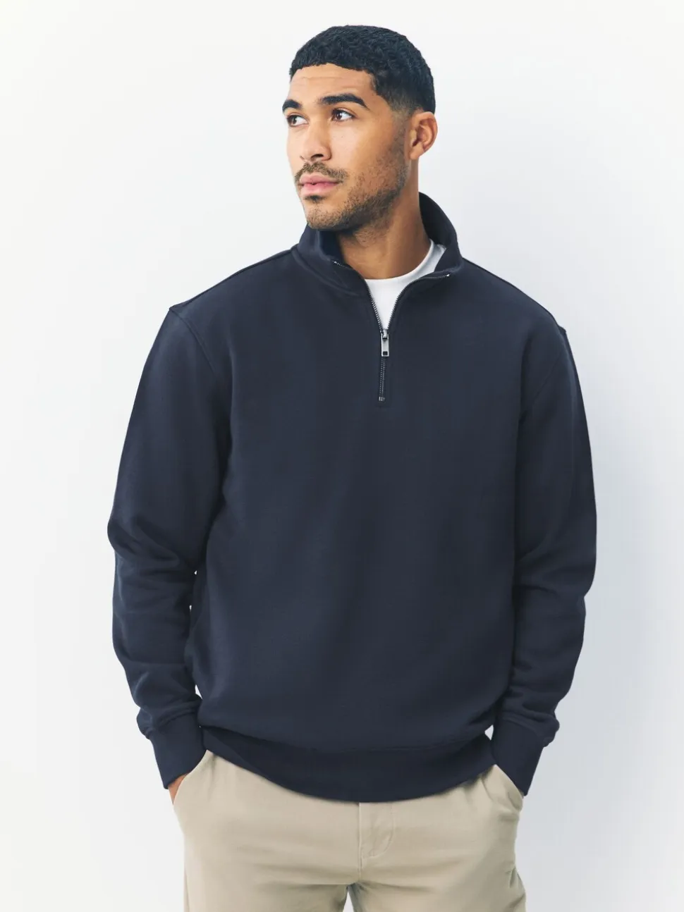 Donkerblauw - Kwartrits - Sweatshirt van jersey met hoog katoengehalte