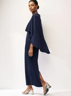 Donkerblauw - Lange jurk met cape