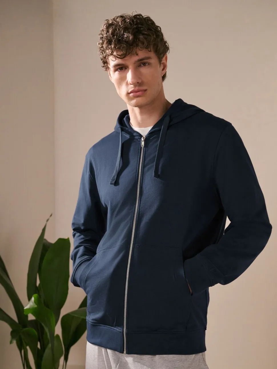 Donkerblauw - Lichte hoodie met rits
