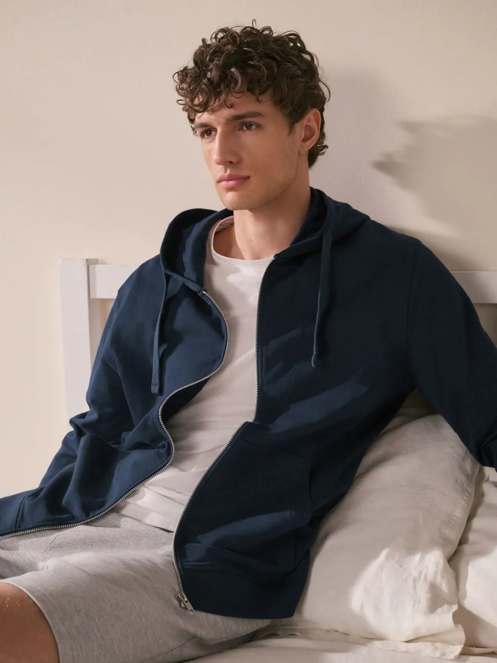 Donkerblauw - Lichte hoodie met rits